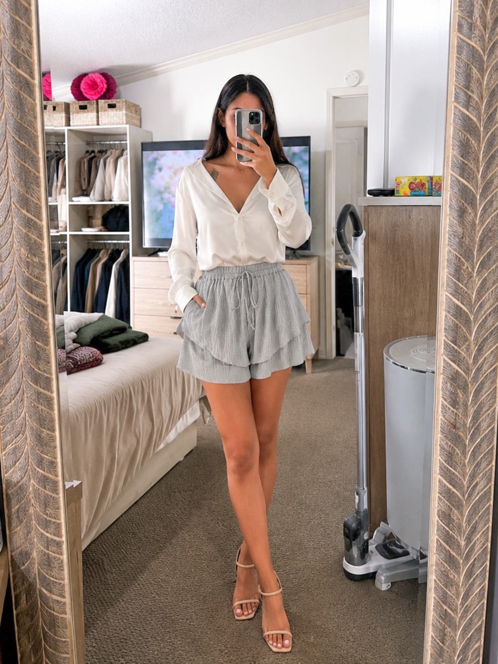 Light Gray Ruffle Tiered Skort